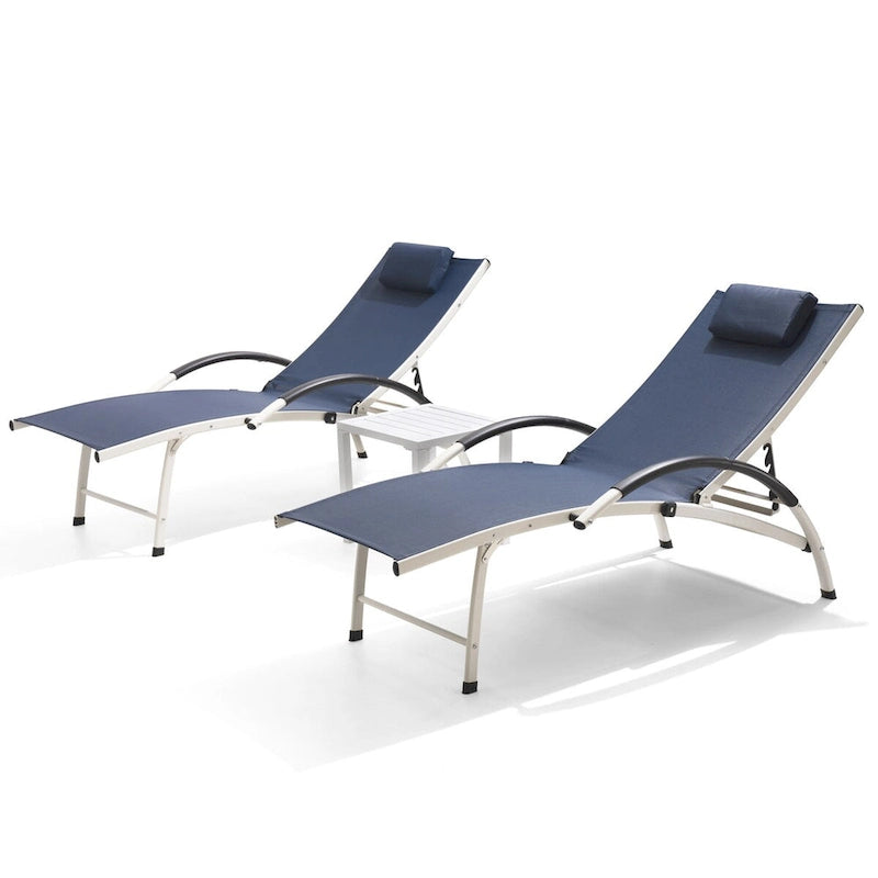 Ensemble de chaises longues pliantes réglables et portables avec table pour l'extérieur