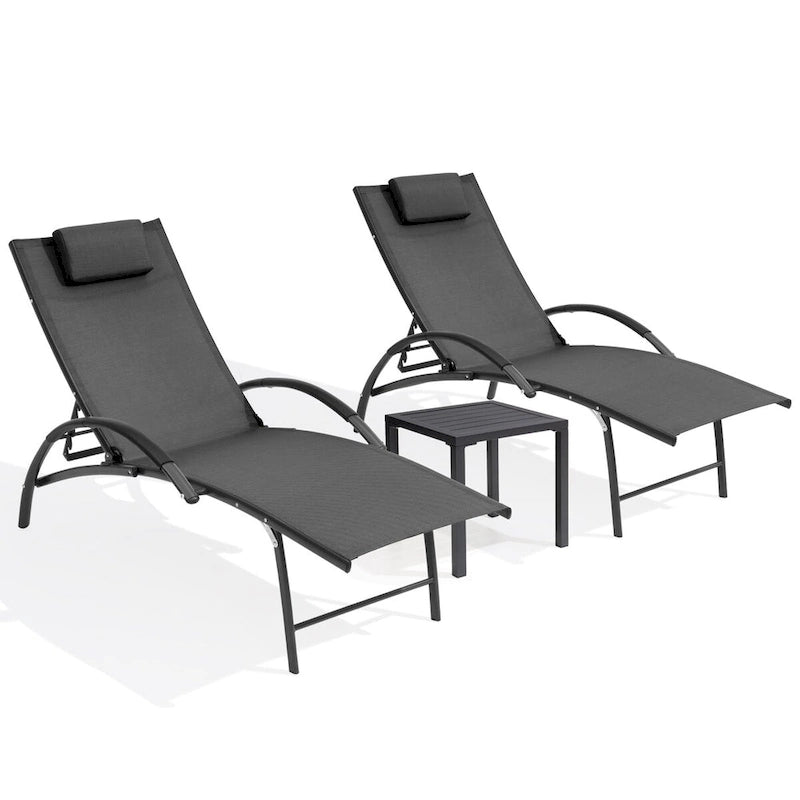 Ensemble de chaises longues pliantes réglables et portables avec table pour l'extérieur