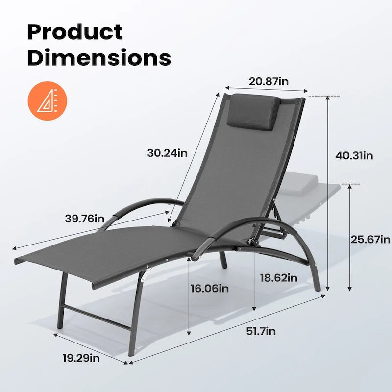 Ensemble de chaises longues pliantes réglables et portables avec table pour l'extérieur