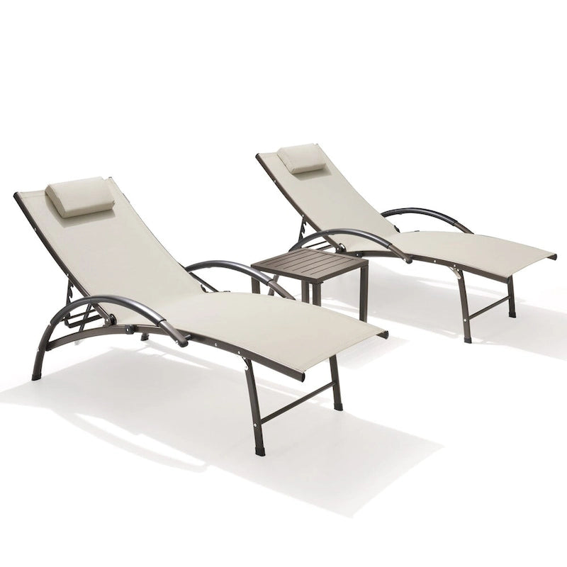 Ensemble de chaises longues pliantes réglables et portables avec table pour l'extérieur