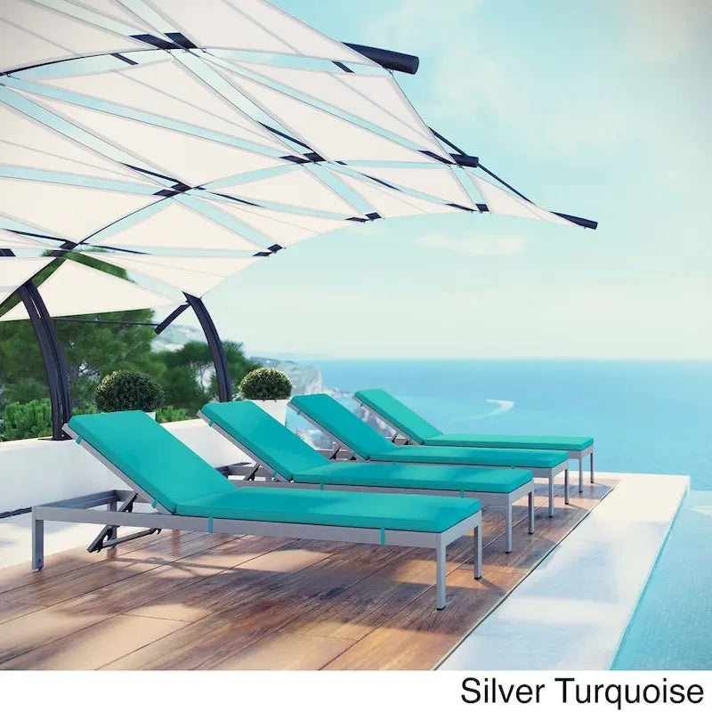 Ensemble de 4 chaises longues d'extérieur en aluminium Shore avec coussins