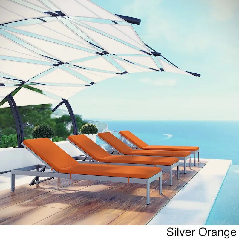Ensemble de 4 chaises longues d'extérieur en aluminium Shore avec coussins