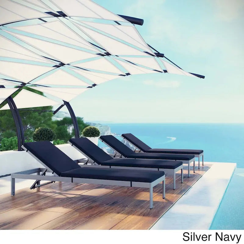 Ensemble de 4 chaises longues d'extérieur en aluminium Shore avec coussins