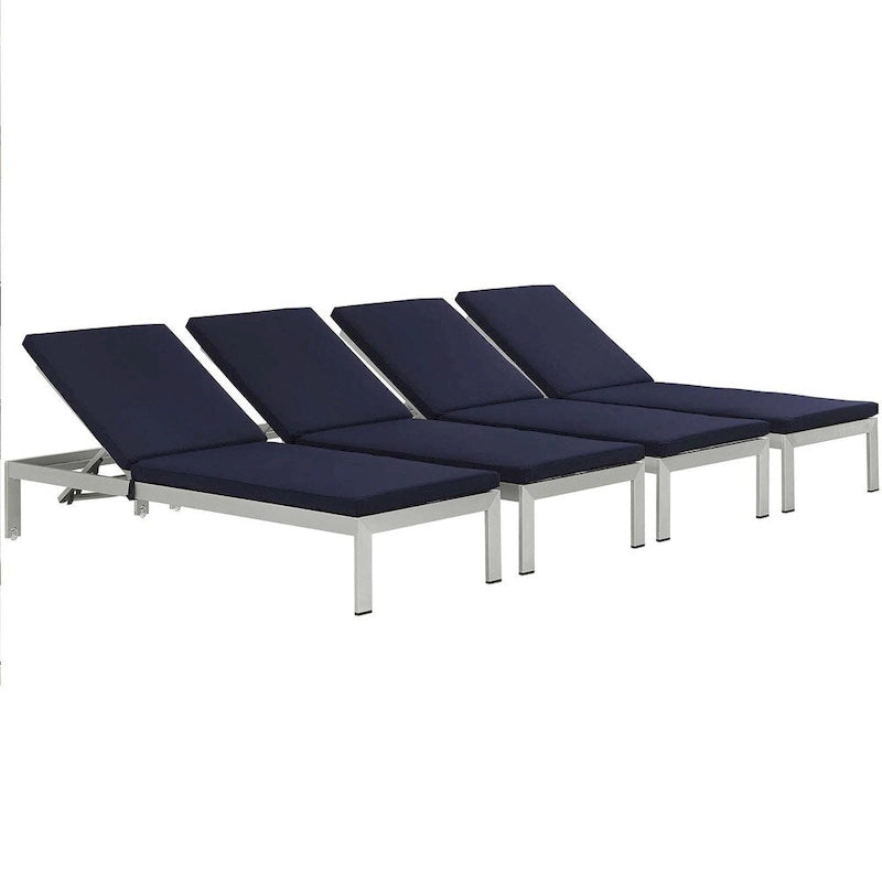 Ensemble de 4 chaises longues d'extérieur en aluminium Shore avec coussins