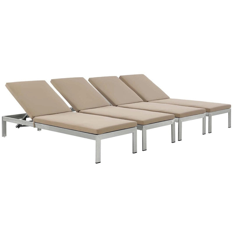 Ensemble de 4 chaises longues d'extérieur en aluminium Shore avec coussins