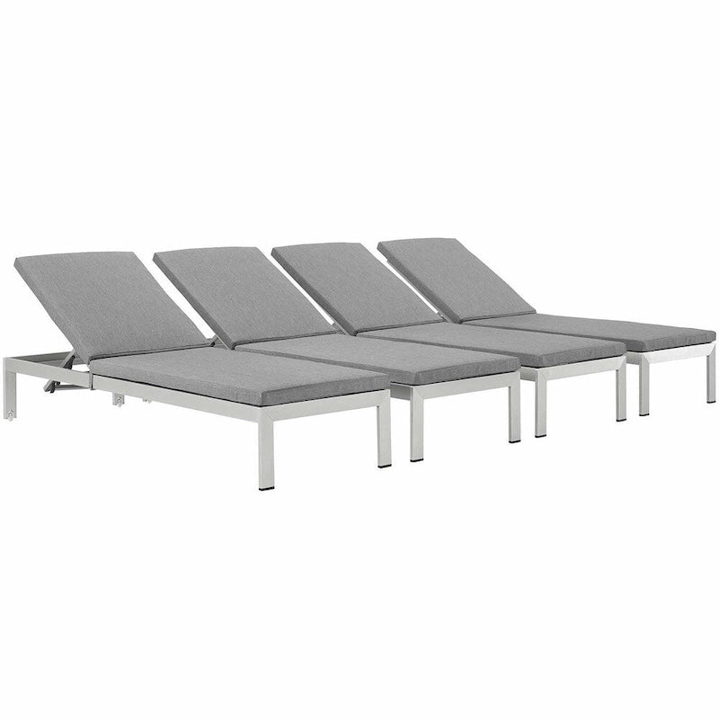 Ensemble de 4 chaises longues d'extérieur en aluminium Shore avec coussins