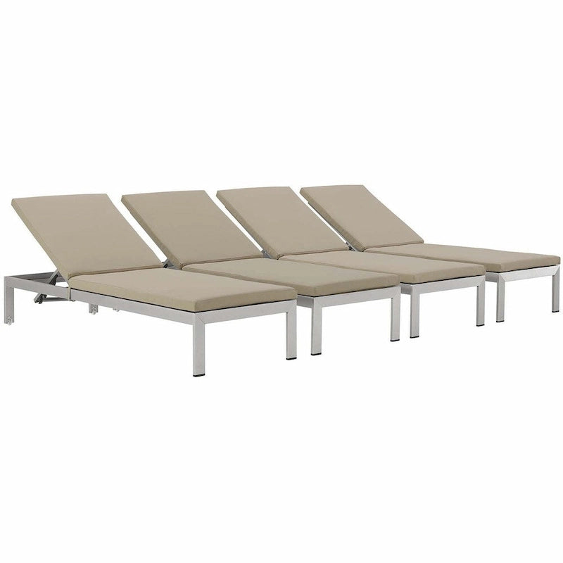 Ensemble de 4 chaises longues d'extérieur en aluminium Shore avec coussins