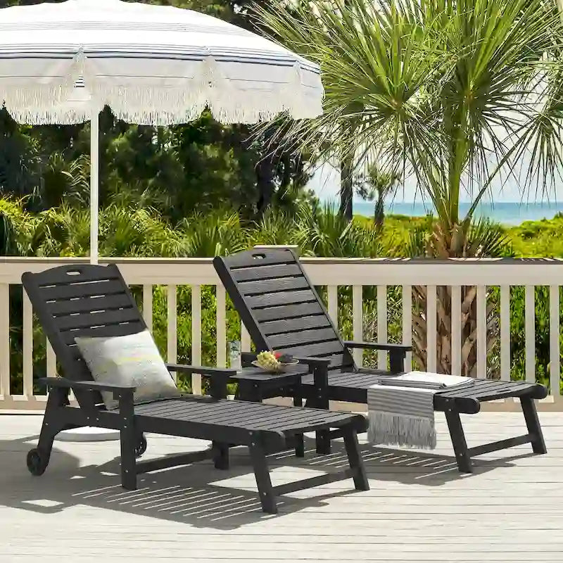 LUE BONA Patio Adjustable Wheeled Chaise Lounge Chairs with Arms for Deck, Backyard, or poolside (Set of 2)