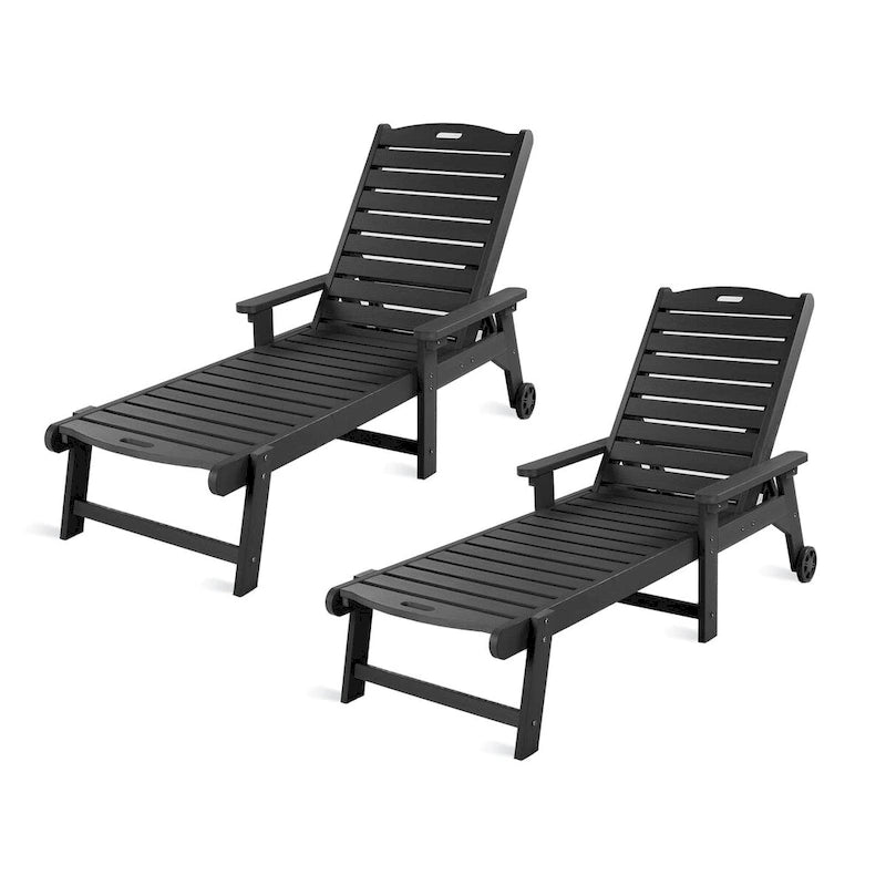 LUE BONA Chaises longues de patio réglables à roulettes avec accoudoirs pour terrasse, jardin ou piscine (Lot de 2)