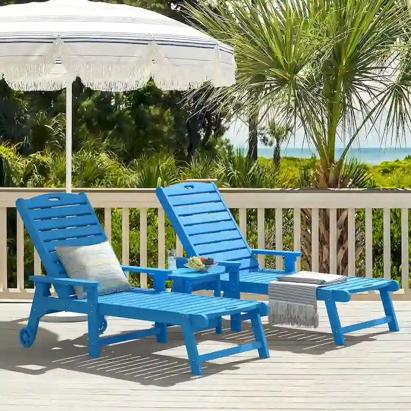LUE BONA Chaises longues de patio réglables à roulettes avec accoudoirs pour terrasse, jardin ou piscine (Lot de 2)
