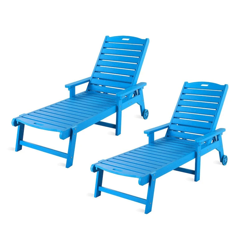 LUE BONA Chaises longues de patio réglables à roulettes avec accoudoirs pour terrasse, jardin ou piscine (Lot de 2)