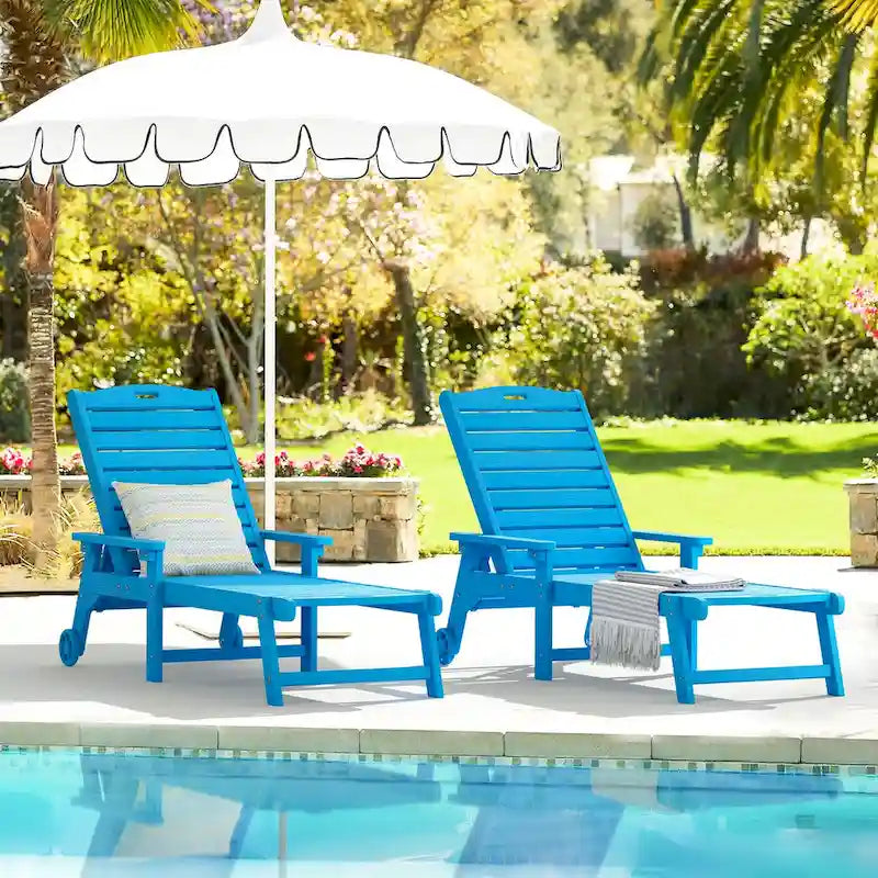 LUE BONA Chaises longues de patio réglables à roulettes avec accoudoirs pour terrasse, jardin ou piscine (Lot de 2)