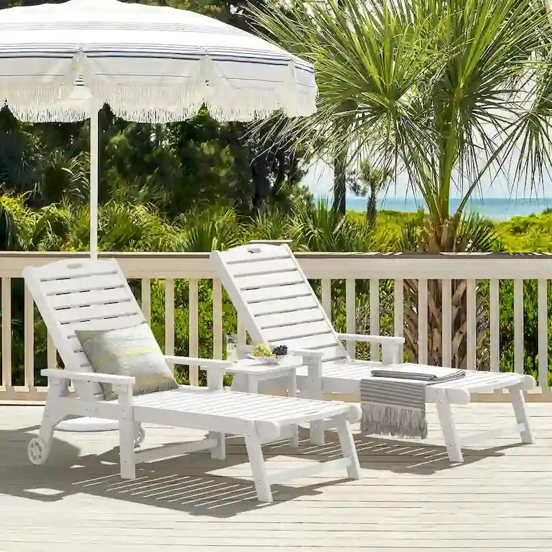 LUE BONA Chaises longues de patio réglables à roulettes avec accoudoirs pour terrasse, jardin ou piscine (Lot de 2)
