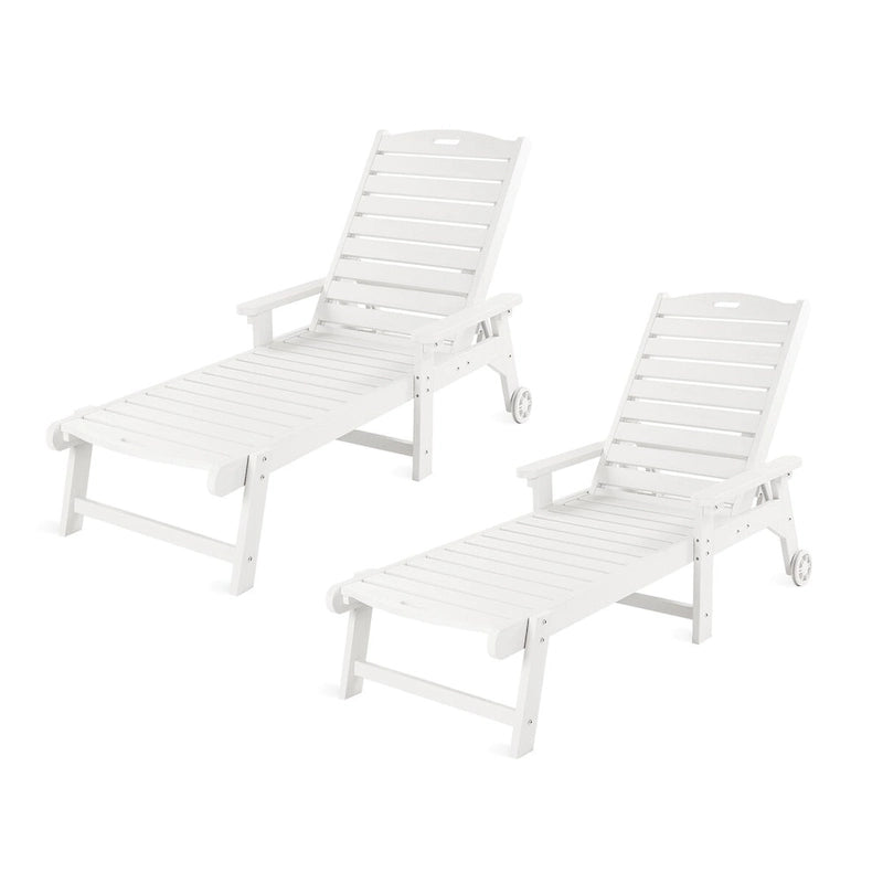 LUE BONA Chaises longues de patio réglables à roulettes avec accoudoirs pour terrasse, jardin ou piscine (Lot de 2)