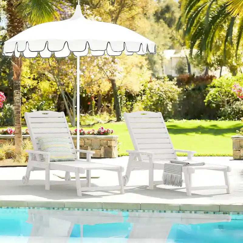 LUE BONA Chaises longues de patio réglables à roulettes avec accoudoirs pour terrasse, jardin ou piscine (Lot de 2)