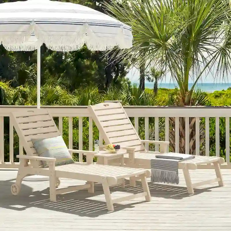 LUE BONA Chaises longues de patio réglables à roulettes avec accoudoirs pour terrasse, jardin ou piscine (Lot de 2)