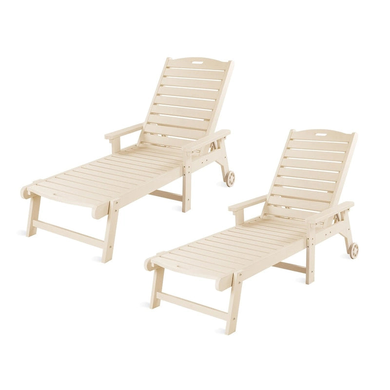 LUE BONA Chaises longues de patio réglables à roulettes avec accoudoirs pour terrasse, jardin ou piscine (Lot de 2)