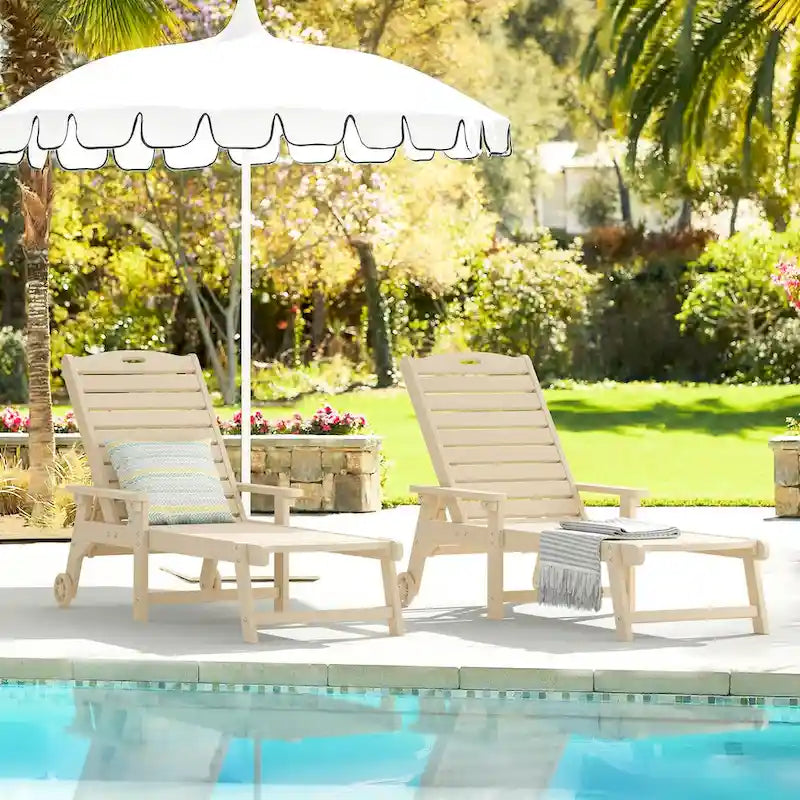 LUE BONA Chaises longues de patio réglables à roulettes avec accoudoirs pour terrasse, jardin ou piscine (Lot de 2)
