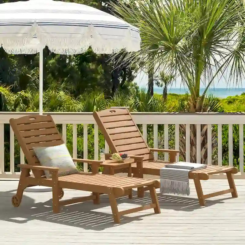 LUE BONA Chaises longues de patio réglables à roulettes avec accoudoirs pour terrasse, jardin ou piscine (Lot de 2)