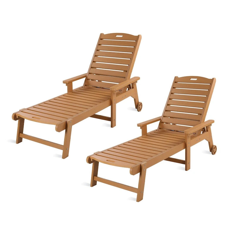 LUE BONA Chaises longues de patio réglables à roulettes avec accoudoirs pour terrasse, jardin ou piscine (Lot de 2)
