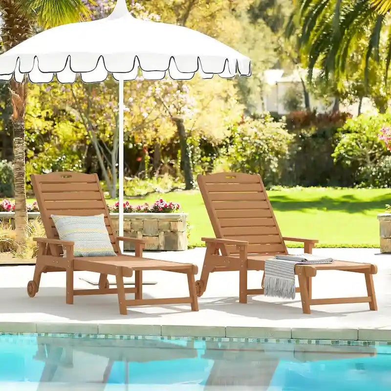 LUE BONA Chaises longues de patio réglables à roulettes avec accoudoirs pour terrasse, jardin ou piscine (Lot de 2)