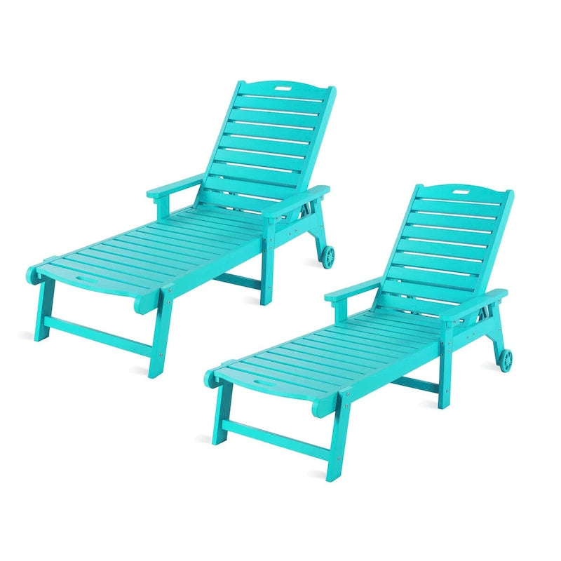 LUE BONA Chaises longues de patio réglables à roulettes avec accoudoirs pour terrasse, jardin ou piscine (Lot de 2)