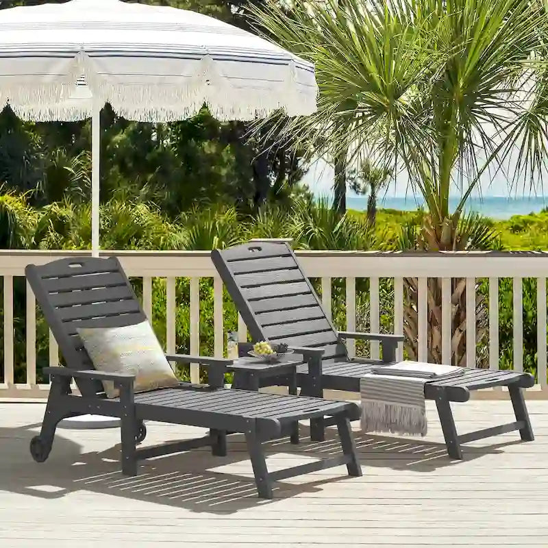 LUE BONA Chaises longues de patio réglables à roulettes avec accoudoirs pour terrasse, jardin ou piscine (Lot de 2)