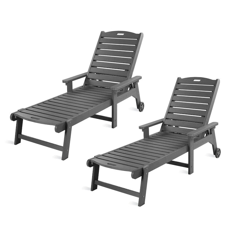 LUE BONA Chaises longues de patio réglables à roulettes avec accoudoirs pour terrasse, jardin ou piscine (Lot de 2)