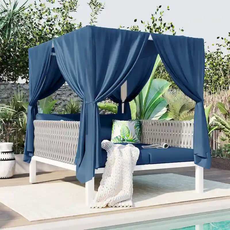 Bain de soleil extérieur avec rideaux adapté à de multiples scénarios