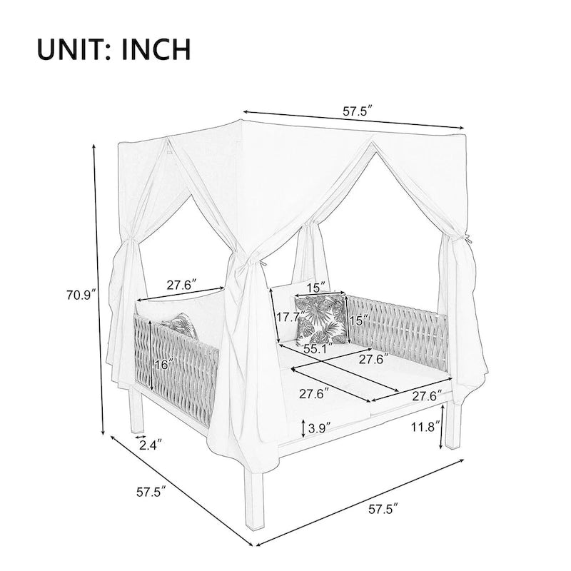 Bain de soleil extérieur avec rideaux adapté à de multiples scénarios