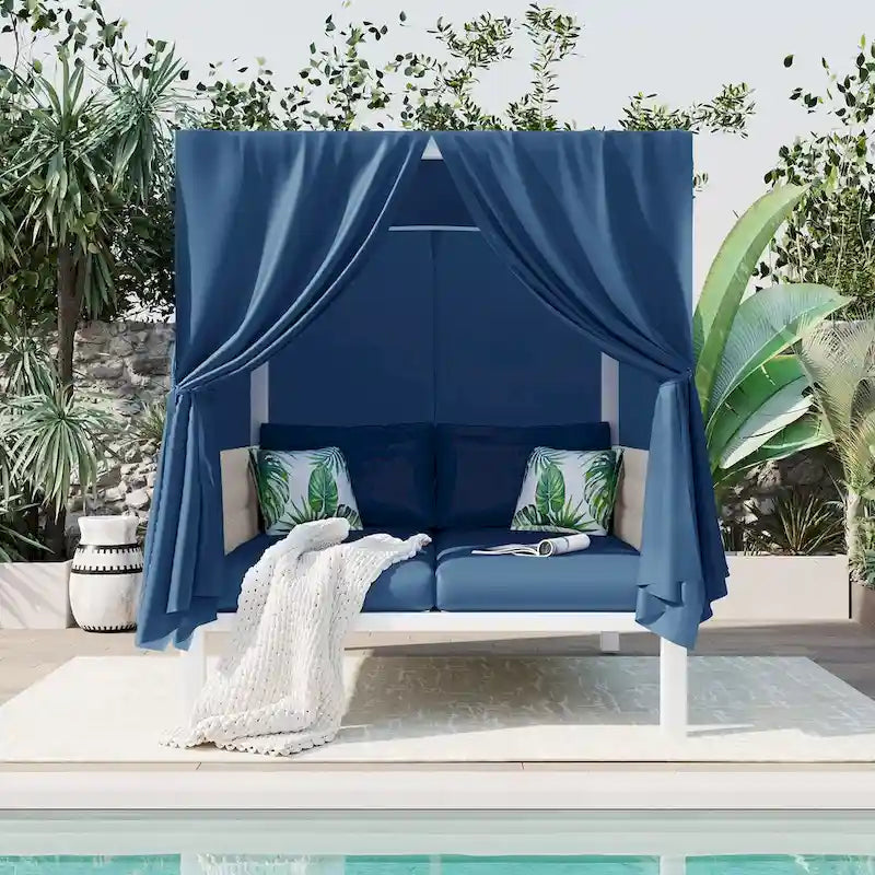 Bain de soleil extérieur avec rideaux adapté à de multiples scénarios