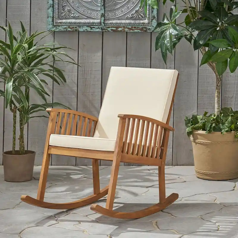 Cusp Barn Acacia Wood Design Resistant Reclining Rocking Chair, Durable Hardwood Heavy Frame With Rocking Feature