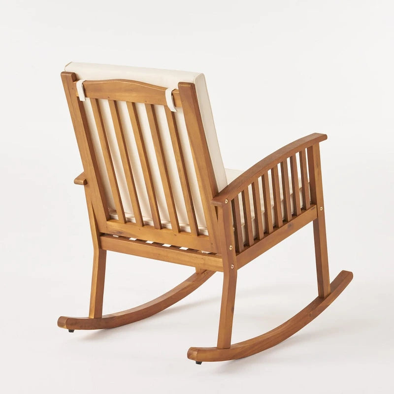 Cusp Barn Acacia Wood Design Resistant Reclining Rocking Chair, Durable Hardwood Heavy Frame With Rocking Feature