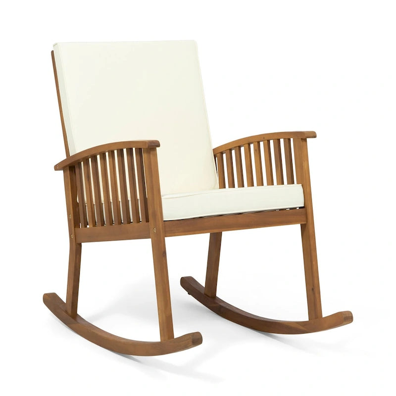 Cusp Barn Acacia Wood Design Resistant Reclining Rocking Chair, Durable Hardwood Heavy Frame With Rocking Feature