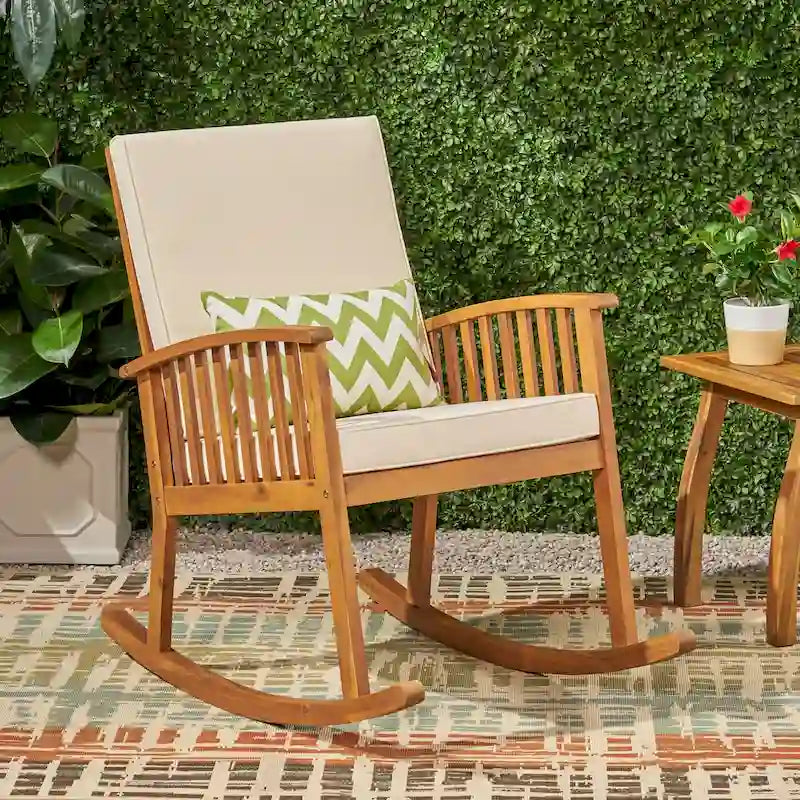 Cusp Barn Acacia Wood Design Resistant Reclining Rocking Chair, Durable Hardwood Heavy Frame With Rocking Feature