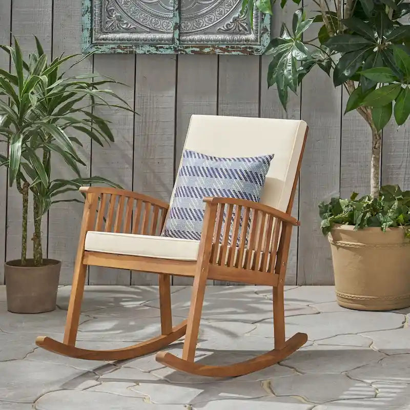 Cusp Barn Acacia Wood Design Resistant Reclining Rocking Chair, Durable Hardwood Heavy Frame With Rocking Feature