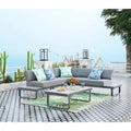 3-Pieces Metal Patio Conversation Set with Gray Cushions and Coffee Table 5-Person Outdoor Sectional Seating Furniture