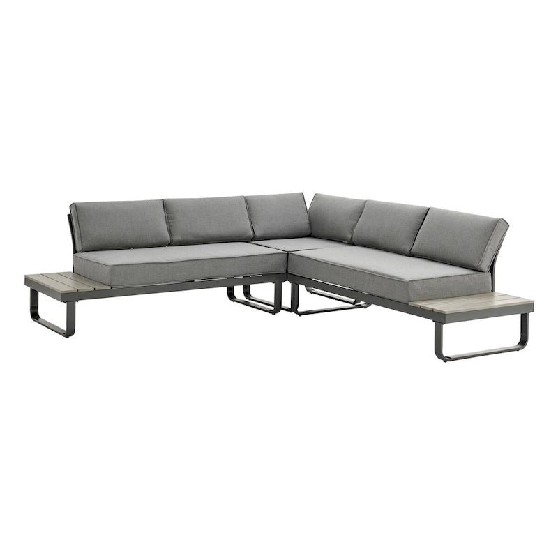 Ensemble de conversation d'extérieur en métal 3 pièces avec coussins gris et table basse Meubles de section à 5 places