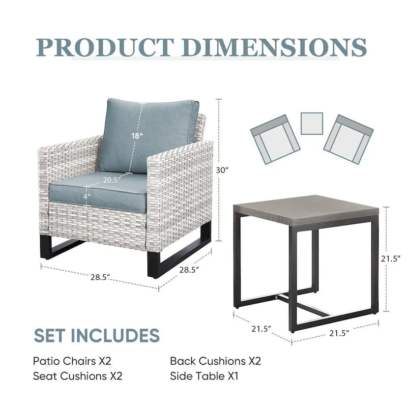 Fauteuils de jardin hauts en osier avec table - Gris clair