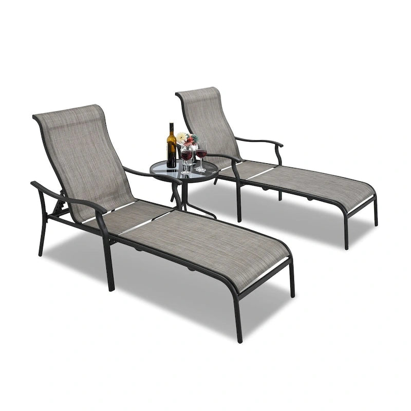 Chaise longue d'extérieur 3 pièces avec table d'appoint