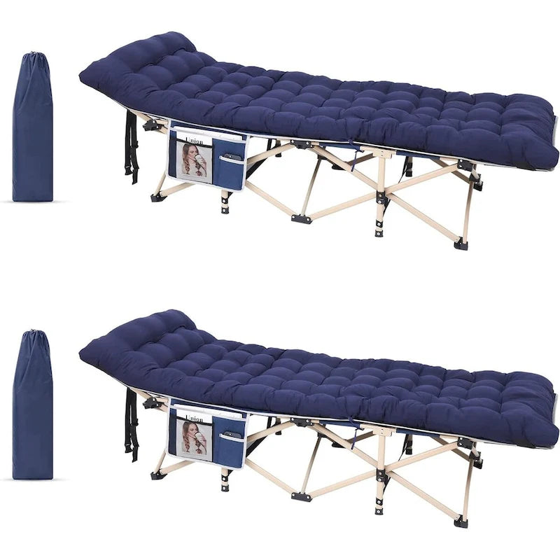 Lit de camp, lit de camping pliable pour adultes avec matelas, oreiller et poches latérales en filet, supporte jusqu'à 227 kg