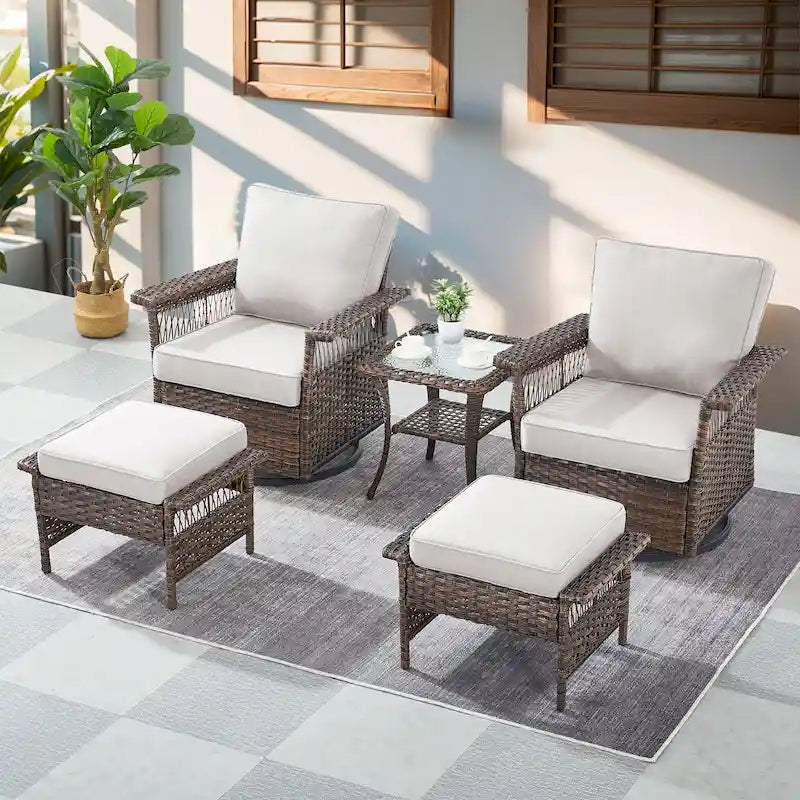 Gymojoy Ensemble bistro d'extérieur 5 pièces chaises pivotantes table repose-pieds - Marron