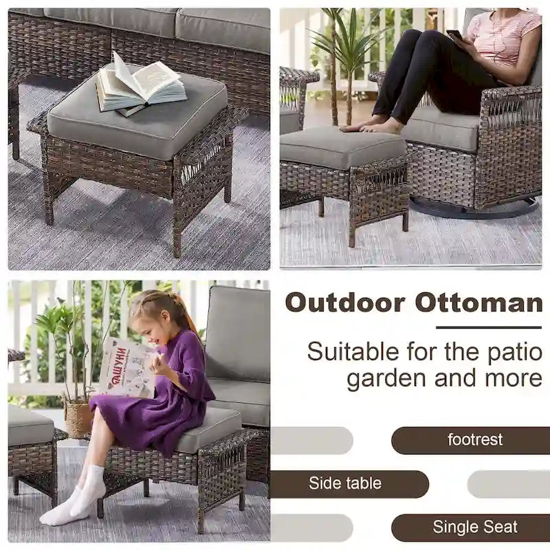 Gymojoy Ensemble bistro d'extérieur 5 pièces chaises pivotantes table repose-pieds - Marron