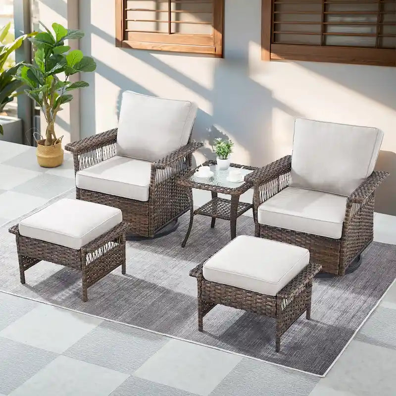Gymojoy Ensemble bistro d'extérieur 5 pièces chaises pivotantes table repose-pieds - Marron