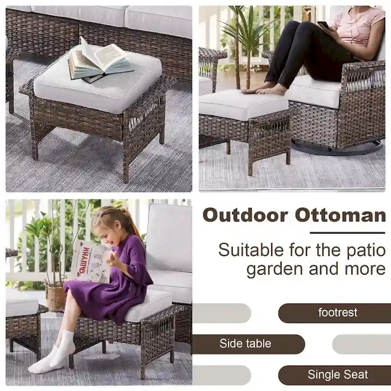 Gymojoy Ensemble bistro d'extérieur 5 pièces chaises pivotantes table repose-pieds - Marron