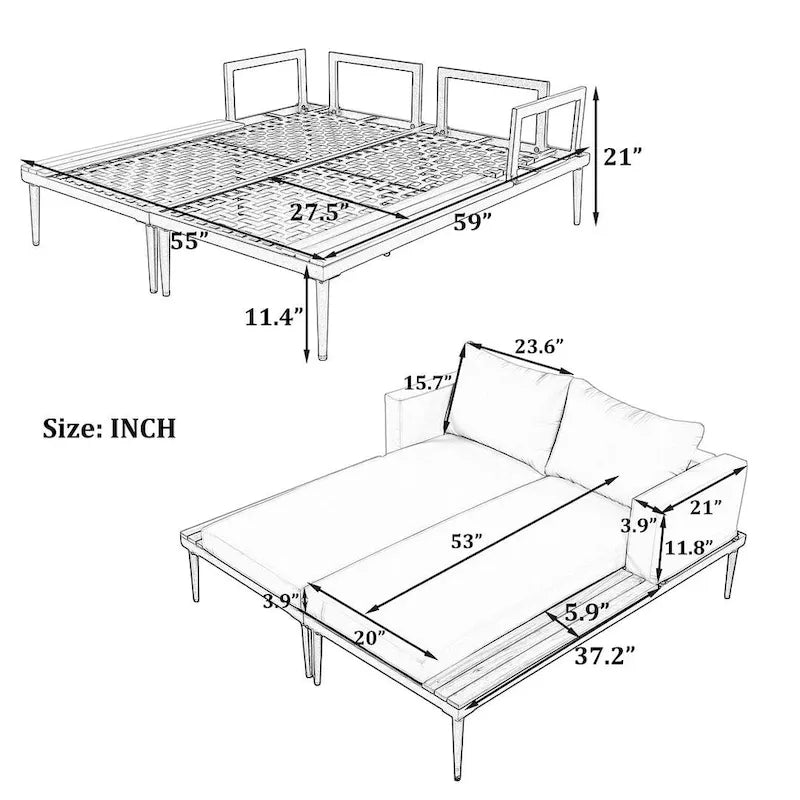 Outdoor 2 in 1 Daybed Padded Chaise Lounges with Wood Topped Side Spaces