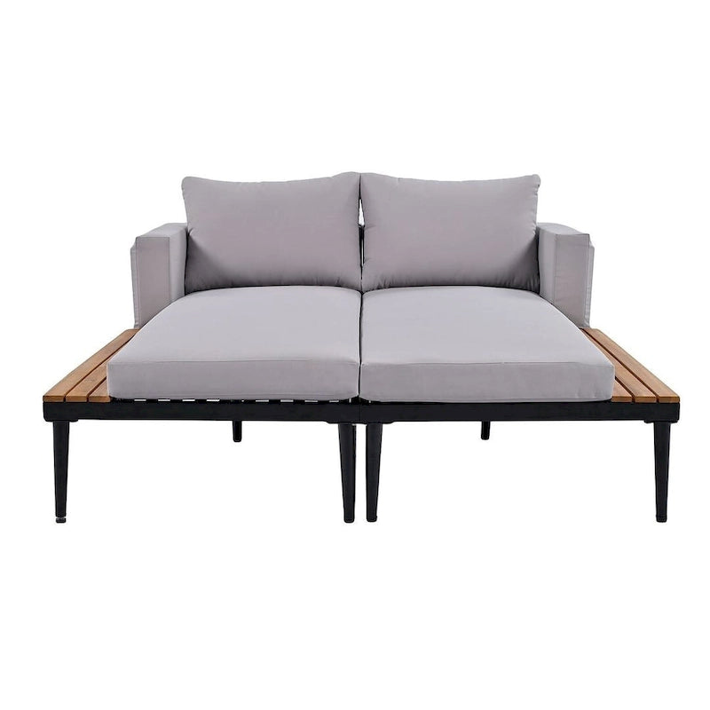 Outdoor 2 in 1 Daybed Padded Chaise Lounges with Wood Topped Side Spaces