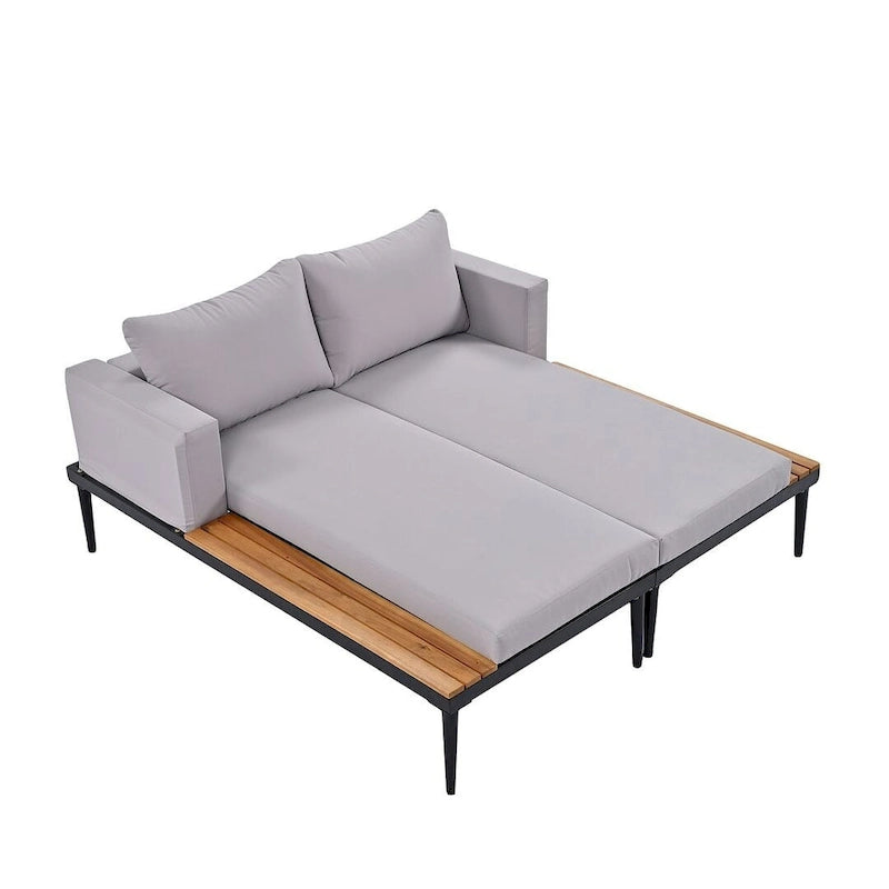 Outdoor 2 in 1 Daybed Padded Chaise Lounges with Wood Topped Side Spaces