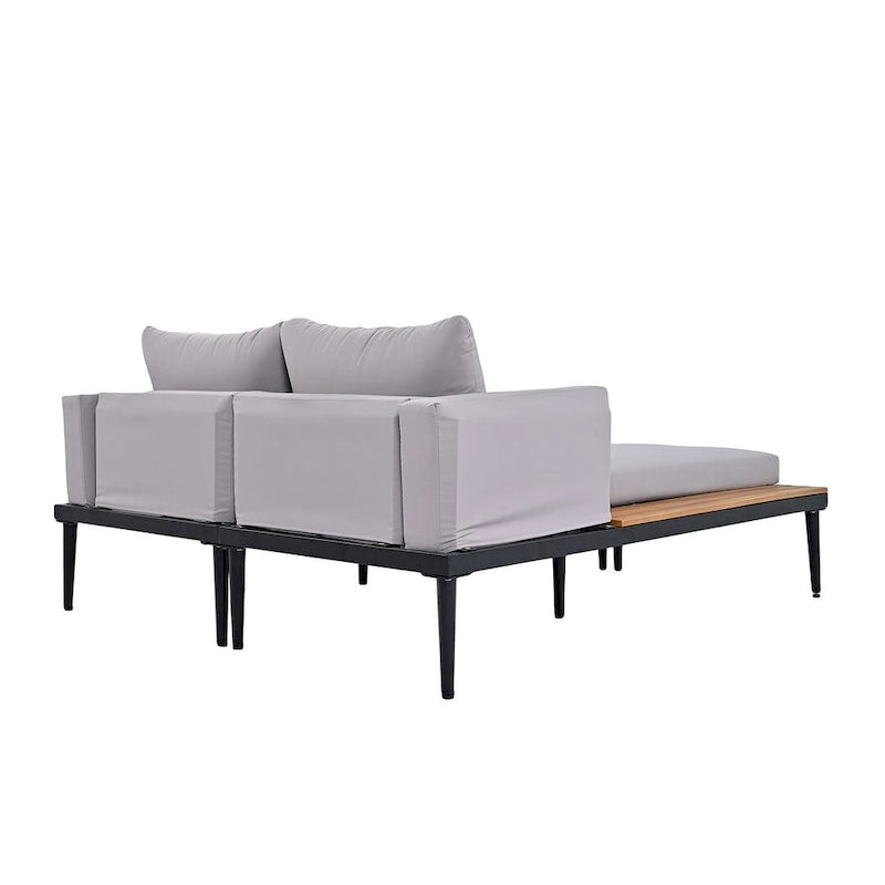 Outdoor 2 in 1 Daybed Padded Chaise Lounges with Wood Topped Side Spaces