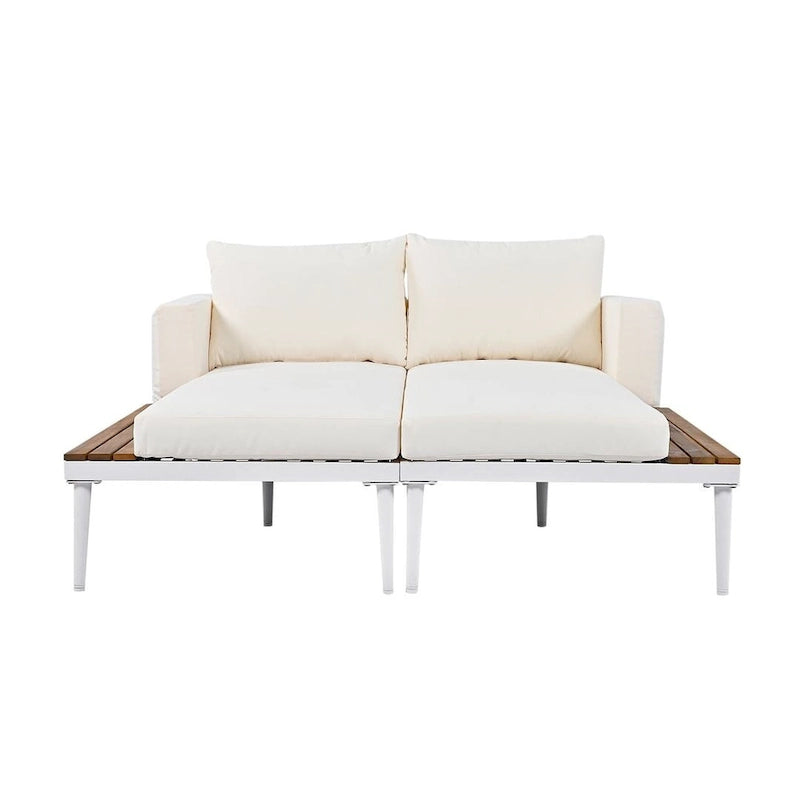 Outdoor 2 in 1 Daybed Padded Chaise Lounges with Wood Topped Side Spaces